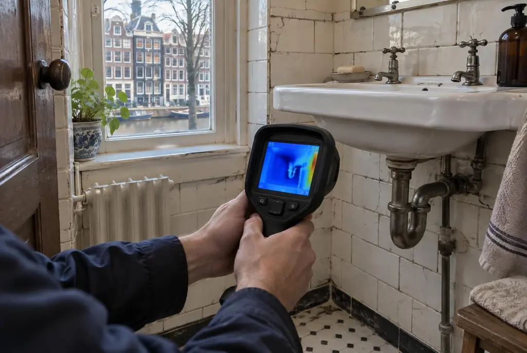 Lekdetectie Beekbergen – badkamer met oude leidingen achter de tegels