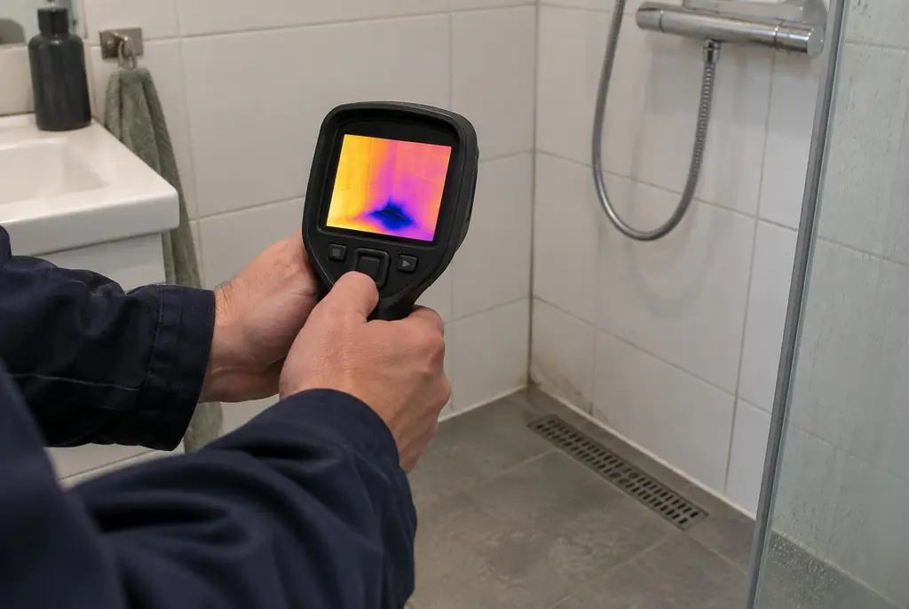 Lekdetectie Beekbergen – lekdetectiespecialist met warmtebeeldcamera in een badkamer